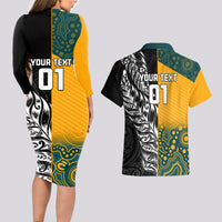 Custom New Zealand And Australia Rugby Couples Matching Long Sleeve Bodycon Dress and Hawaiian Shirt Wallabies Kiwi Silver Fern 2023 World Cup LT01 - Polynesian Pride