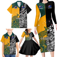Custom New Zealand And Australia Rugby Family Matching Long Sleeve Bodycon Dress and Hawaiian Shirt Wallabies Kiwi Silver Fern 2023 World Cup LT01 - Polynesian Pride