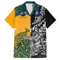 Custom New Zealand And Australia Rugby Family Matching Short Sleeve Bodycon Dress and Hawaiian Shirt Wallabies Kiwi Silver Fern 2023 World Cup LT01 Dad's Shirt - Short Sleeve Black - Polynesian Pride
