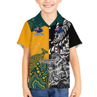 Custom New Zealand And Australia Rugby Kid Hawaiian Shirt Wallabies Kiwi Silver Fern 2023 World Cup LT01 Kid Black - Polynesian Pride