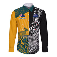 Custom New Zealand And Australia Rugby Long Sleeve Button Shirt Wallabies Kiwi Silver Fern 2023 World Cup LT01 Unisex Black - Polynesian Pride
