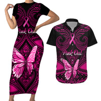 Personalised Pink Out Couples Matching Short Sleeve Bodycon Dress and Hawaiian Shirt Breast Cancer Awareness Polynesian Pattern Black Version LT01 Black - Polynesian Pride