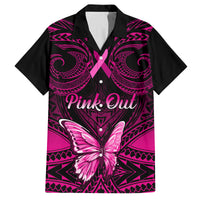 Personalised Pink Out Family Matching Long Sleeve Bodycon Dress and Hawaiian Shirt Breast Cancer Awareness Polynesian Pattern Black Version LT01 Dad's Shirt - Short Sleeve Black - Polynesian Pride