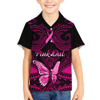 Personalised Pink Out Family Matching Short Sleeve Bodycon Dress and Hawaiian Shirt Breast Cancer Awareness Polynesian Pattern Black Version LT01 Son's Shirt Black - Polynesian Pride