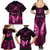 Personalised Pink Out Family Matching Summer Maxi Dress and Hawaiian Shirt Breast Cancer Awareness Polynesian Pattern Black Version LT01 - Polynesian Pride