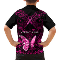 Personalised Pink Out Family Matching Tank Maxi Dress and Hawaiian Shirt Breast Cancer Awareness Polynesian Pattern Black Version LT01 - Polynesian Pride
