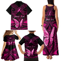 Personalised Pink Out Family Matching Tank Maxi Dress and Hawaiian Shirt Breast Cancer Awareness Polynesian Pattern Black Version LT01 - Polynesian Pride
