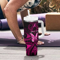 Personalised Pink Out Tumbler With Handle Breast Cancer Awareness Polynesian Pattern Black Version