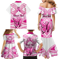 Personalised Pink Out Family Matching Mermaid Dress and Hawaiian Shirt Breast Cancer Awareness Polynesian Pattern White Version LT01 - Polynesian Pride