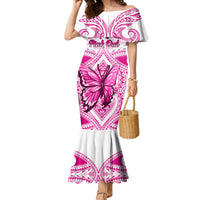 Personalised Pink Out Family Matching Mermaid Dress and Hawaiian Shirt Breast Cancer Awareness Polynesian Pattern White Version LT01 Mom's Dress White - Polynesian Pride