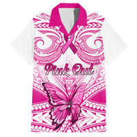 Personalised Pink Out Family Matching Off Shoulder Short Dress and Hawaiian Shirt Breast Cancer Awareness Polynesian Pattern White Version LT01 Dad's Shirt - Short Sleeve White - Polynesian Pride