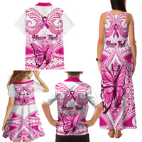 Personalised Pink Out Family Matching Tank Maxi Dress and Hawaiian Shirt Breast Cancer Awareness Polynesian Pattern White Version LT01 - Polynesian Pride