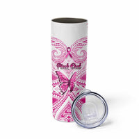 Personalised Pink Out Skinny Tumbler Breast Cancer Awareness Polynesian Pattern White Version