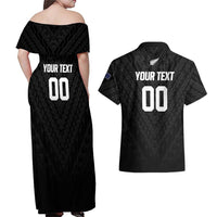 Custom Football New Zealand Couples Matching Off Shoulder Maxi Dress and Hawaiian Shirt Aotearoa United Black Version LT01 - Polynesian Pride