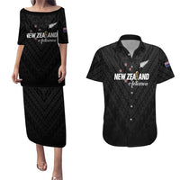 Custom Football New Zealand Couples Matching Puletasi and Hawaiian Shirt Aotearoa United Black Version LT01 Black - Polynesian Pride