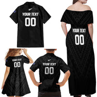 Custom Football New Zealand Family Matching Off Shoulder Maxi Dress and Hawaiian Shirt Aotearoa United Black Version LT01 - Polynesian Pride