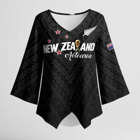 Custom Football New Zealand Kimono Sleeve Blouse Aotearoa United Black Version LT01 Female Black - Polynesian Pride