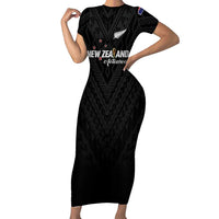 Custom Football New Zealand Short Sleeve Bodycon Dress Aotearoa United Black Version LT01 Long Dress Black - Polynesian Pride