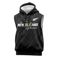 Custom Football New Zealand Sleeveless Hoodie Aotearoa United Black Version LT01 Black - Polynesian Pride