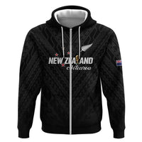 Custom Football New Zealand Zip Hoodie Aotearoa United Black Version LT01 Zip Hoodie Black - Polynesian Pride