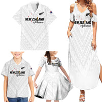 Custom Football New Zealand Family Matching Summer Maxi Dress and Hawaiian Shirt Aotearoa United White Version LT01 - Polynesian Pride