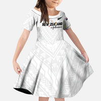 Custom Football New Zealand Family Matching Tank Maxi Dress and Hawaiian Shirt Aotearoa United White Version LT01 Daughter's Dress White - Polynesian Pride
