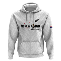 Custom Football New Zealand Hoodie Aotearoa United White Version LT01 Zip Hoodie White - Polynesian Pride