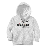 Custom Football New Zealand Kid Hoodie Aotearoa United White Version LT01 Zip Hoodie White - Polynesian Pride