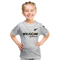 Custom Football New Zealand Kid T Shirt Aotearoa United White Version LT01 White - Polynesian Pride