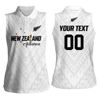 Custom Football New Zealand Women Sleeveless Polo Shirt Aotearoa United White Version LT01 - Polynesian Pride
