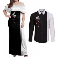 Personalised New Zealand 2025 Archery Basic Couples Matching Off Shoulder Maxi Dress and Long Sleeve Button Shirt Archery NZ