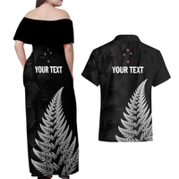 Personalised New Zealand 2025 Archery Couples Matching Off Shoulder Maxi Dress and Hawaiian Shirt Aotearoa Silver Arrows Black LT01 - Polynesian Pride