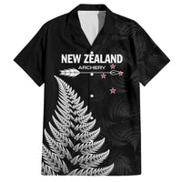 Personalised New Zealand 2025 Archery Family Matching Off The Shoulder Long Sleeve Dress and Hawaiian Shirt Aotearoa Silver Arrows Black LT01 Dad's Shirt - Short Sleeve Black - Polynesian Pride