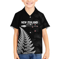 Personalised New Zealand 2025 Archery Family Matching Off The Shoulder Long Sleeve Dress and Hawaiian Shirt Aotearoa Silver Arrows Black LT01 Son's Shirt Black - Polynesian Pride