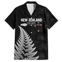 Personalised New Zealand 2025 Archery Family Matching Puletasi and Hawaiian Shirt Aotearoa Silver Arrows Black LT01 Dad's Shirt - Short Sleeve Black - Polynesian Pride