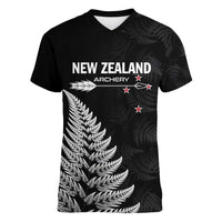 Personalised New Zealand 2025 Archery Women V-Neck T-Shirt Aotearoa Silver Arrows Black LT01 Female Black - Polynesian Pride