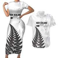 Personalised New Zealand 2025 Archery Couples Matching Short Sleeve Bodycon Dress and Hawaiian Shirt Aotearoa Silver Arrows White LT01 White - Polynesian Pride