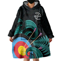 Personalised New Zealand Archery Wearable Blanket Hoodie Turquoise Maori Silver Fern LT01 - Polynesian Pride