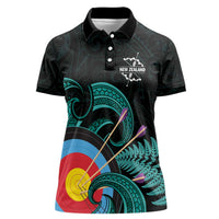Personalised New Zealand Archery Women Polo Shirt Turquoise Maori Silver Fern LT01 Female Turquoise - Polynesian Pride