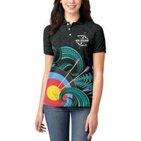 Personalised New Zealand Archery Women Polo Shirt Turquoise Maori Silver Fern LT01 - Polynesian Pride