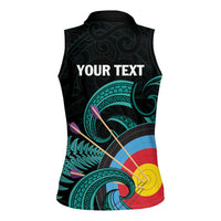 Personalised New Zealand Archery Women Sleeveless Polo Shirt Turquoise Maori Silver Fern LT01 - Polynesian Pride