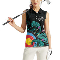 Personalised New Zealand Archery Women Sleeveless Polo Shirt Turquoise Maori Silver Fern LT01 - Polynesian Pride