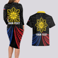 Personalized Philippines Independence Day Couples Matching Long Sleeve Bodycon Dress and Hawaiian Shirt Filipino 126th Anniversary Sun Tattoo LT01 - Polynesian Pride