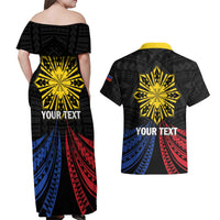 Personalized Philippines Independence Day Couples Matching Off Shoulder Maxi Dress and Hawaiian Shirt Filipino 126th Anniversary Sun Tattoo LT01 - Polynesian Pride
