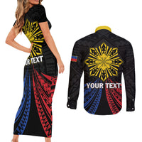 Personalized Philippines Independence Day Couples Matching Short Sleeve Bodycon Dress and Long Sleeve Button Shirt Filipino 126th Anniversary Sun Tattoo LT01 - Polynesian Pride