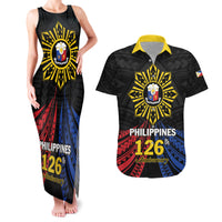 Personalized Philippines Independence Day Couples Matching Tank Maxi Dress and Hawaiian Shirt Filipino 126th Anniversary Sun Tattoo LT01 Black - Polynesian Pride