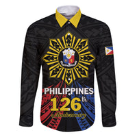 Personalized Philippines Independence Day Family Matching Mermaid Dress and Hawaiian Shirt Filipino 126th Anniversary Sun Tattoo LT01 Dad's Shirt - Long Sleeve Black - Polynesian Pride