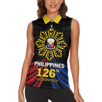 Personalized Philippines Independence Day Women Sleeveless Polo Shirt Filipino 126th Anniversary Sun Tattoo LT01 - Polynesian Pride