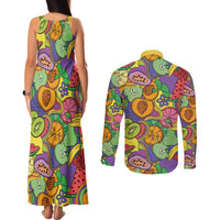 Hawaii Fruits Hippie Style Couples Matching Tank Maxi Dress and Long Sleeve Button Shirt Vibrant Colorful LT01 - Polynesian Pride