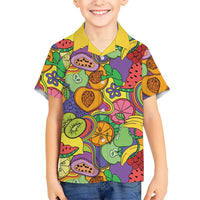 Hawaii Fruits Hippie Style Family Matching Off Shoulder Short Dress and Hawaiian Shirt Vibrant Colorful LT01 Son's Shirt Multicolor - Polynesian Pride